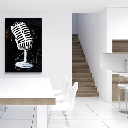 Microphone Man Cave Decor | Framed Canvas - Musical Instrument