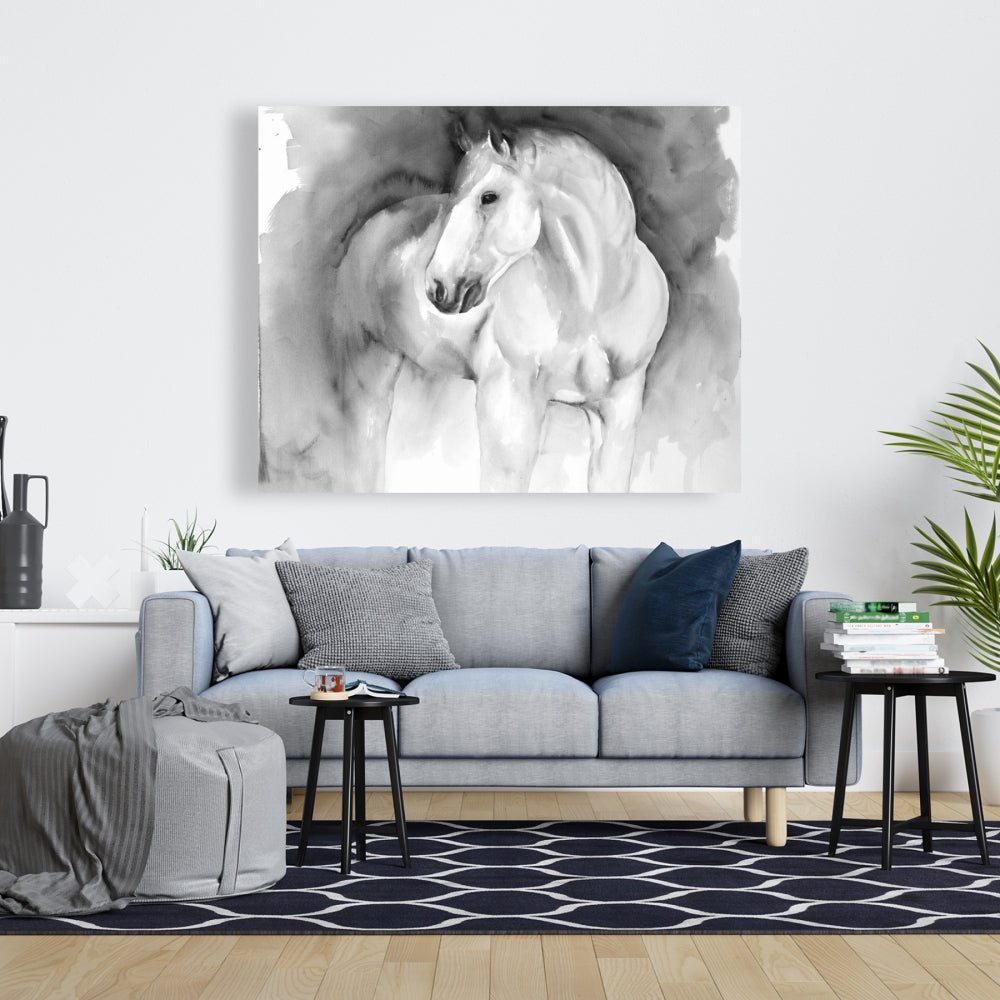 Toile monochrome blanche représentant des animaux de la ferme – Décoration d'intérieur