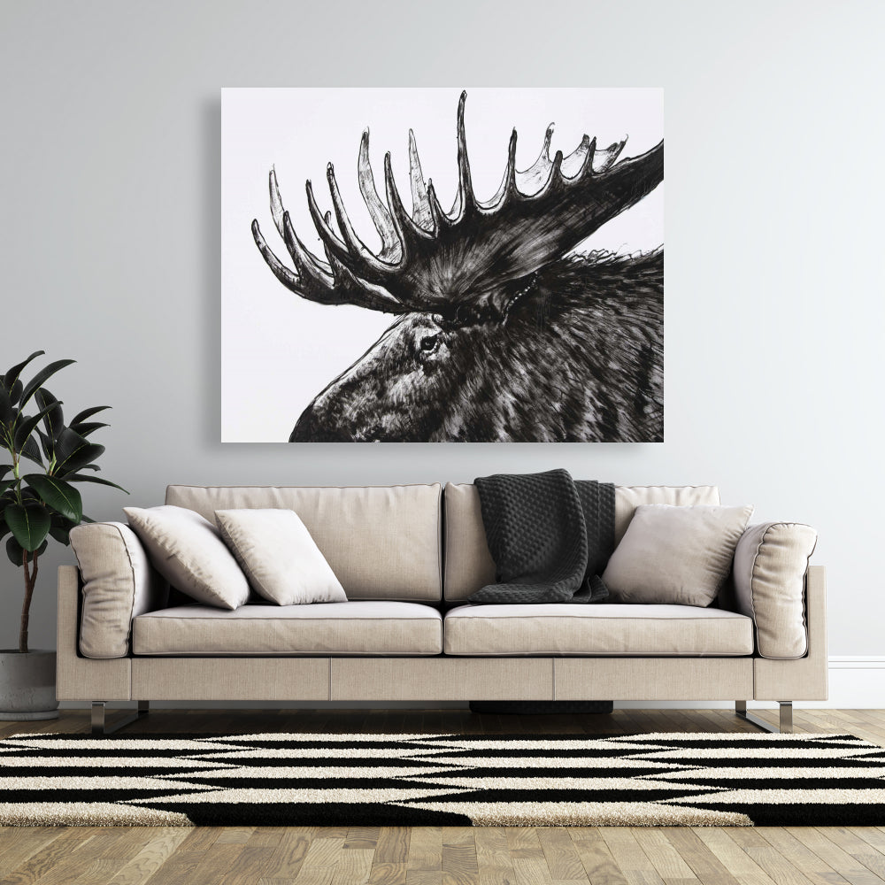 White Deer Rustic Canvas - Moose Plume | Home Decor Art