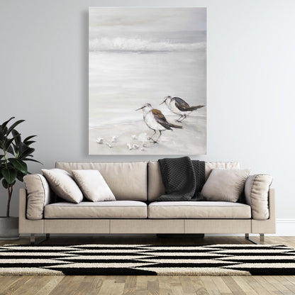 Two Sandpipers Birds Canvas - Beige Marine Animals Home Decor
