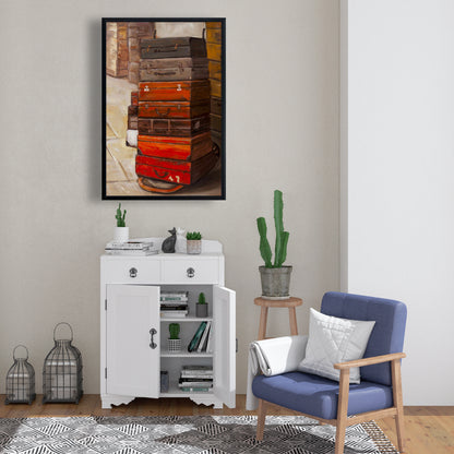 Nature morte sur toile encadrée marron – Décor de vieilles valises de voyage