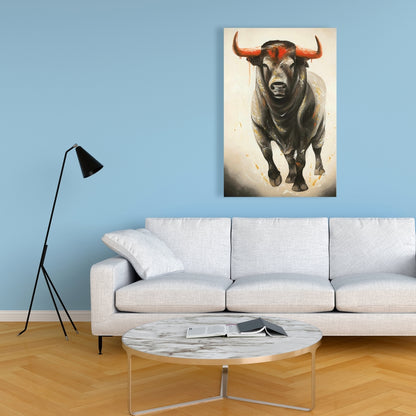 Fierce Bull Canvas - Brown Bedroom Animal Decor Wall Art