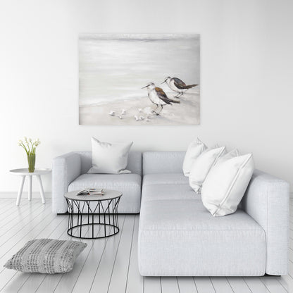 Two Sandpipers Birds Canvas - Beige Marine Animals Home Decor