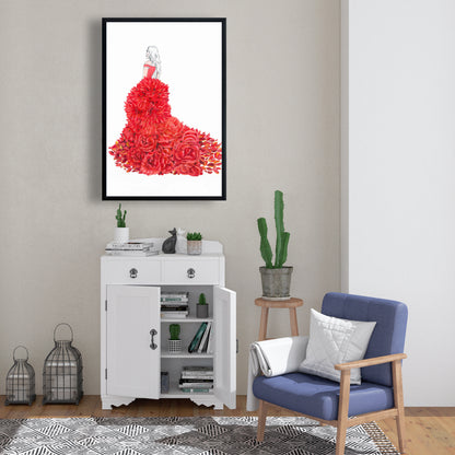 Toile encadrée romantique rouge pour chambre à coucher – Décoration d'intérieur avec robe fleurie