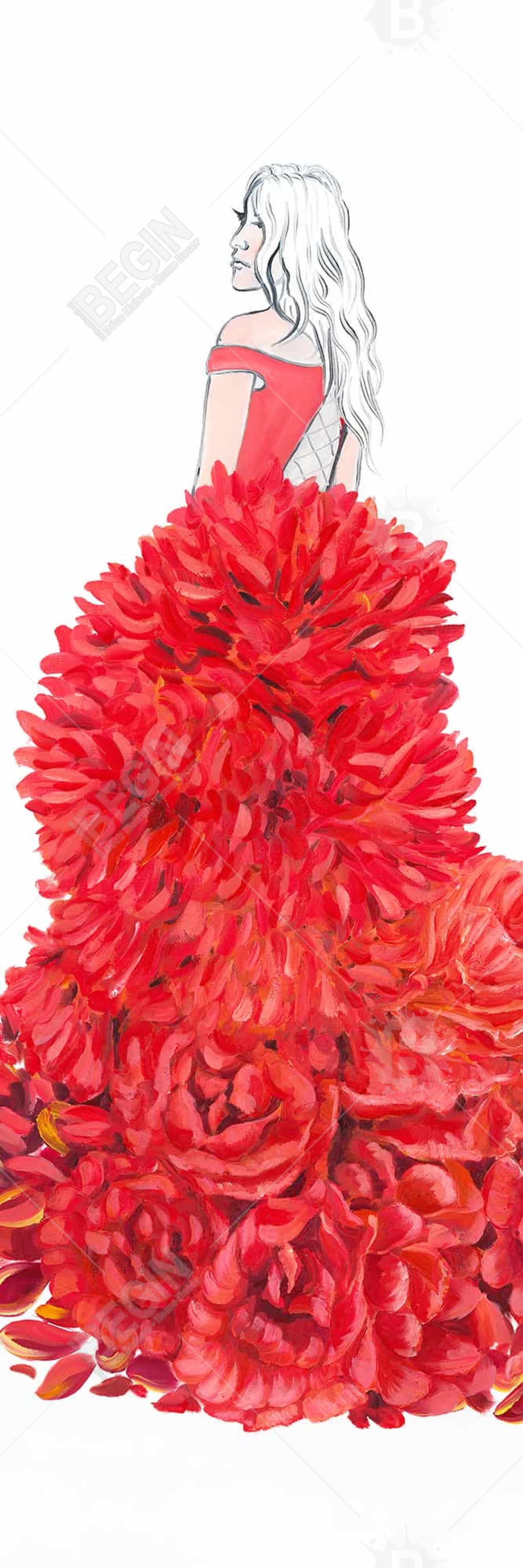 Toile encadrée romantique rouge pour chambre à coucher – Décoration d'intérieur avec robe fleurie