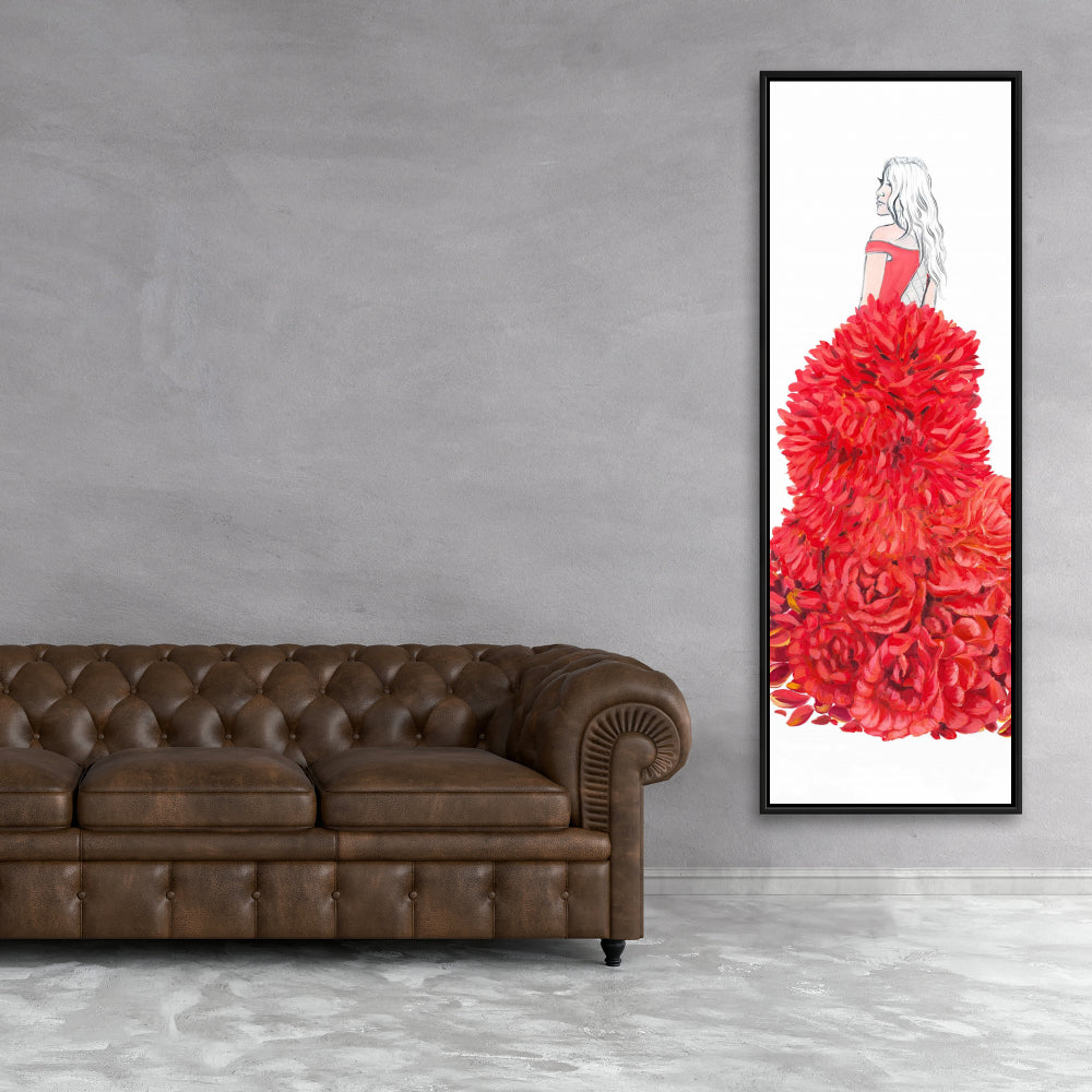 Toile encadrée romantique rouge pour chambre à coucher – Décoration d'intérieur avec robe fleurie