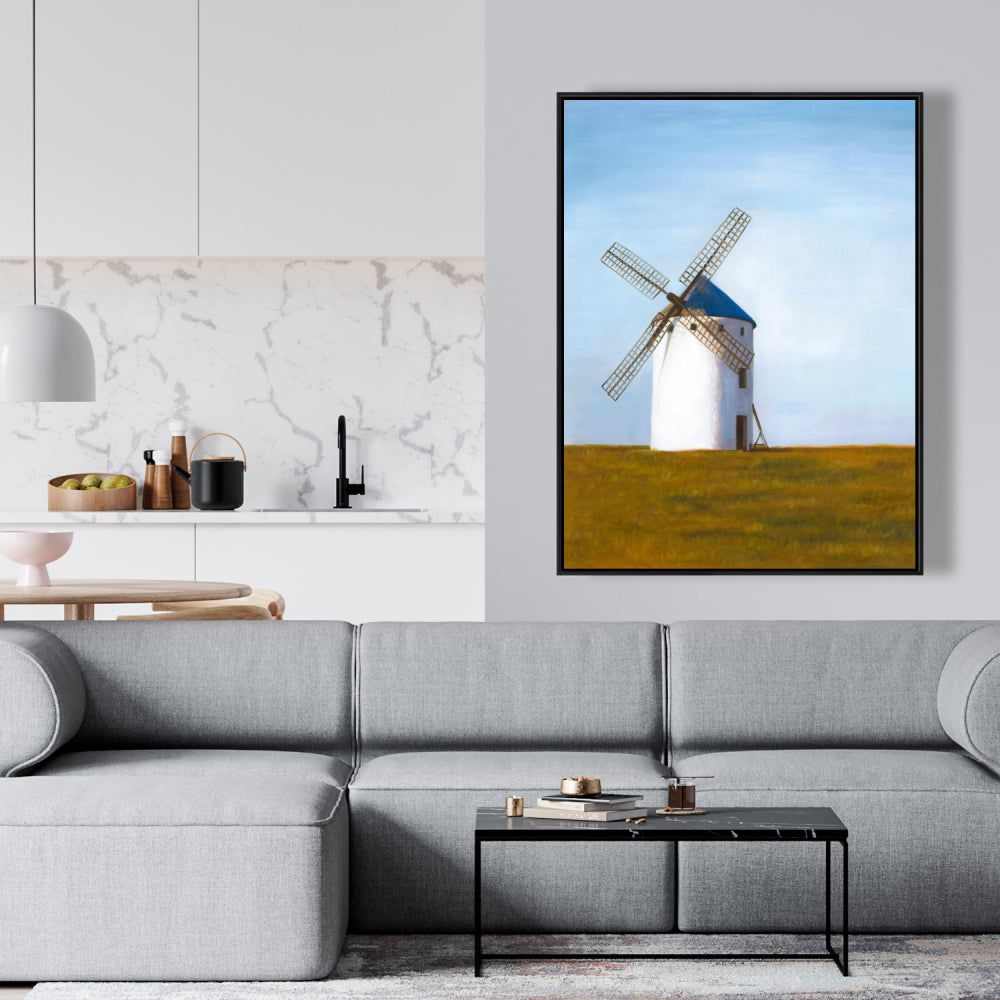 Rustic Livingroom Decor | Big Windmill Framed Canvas Art