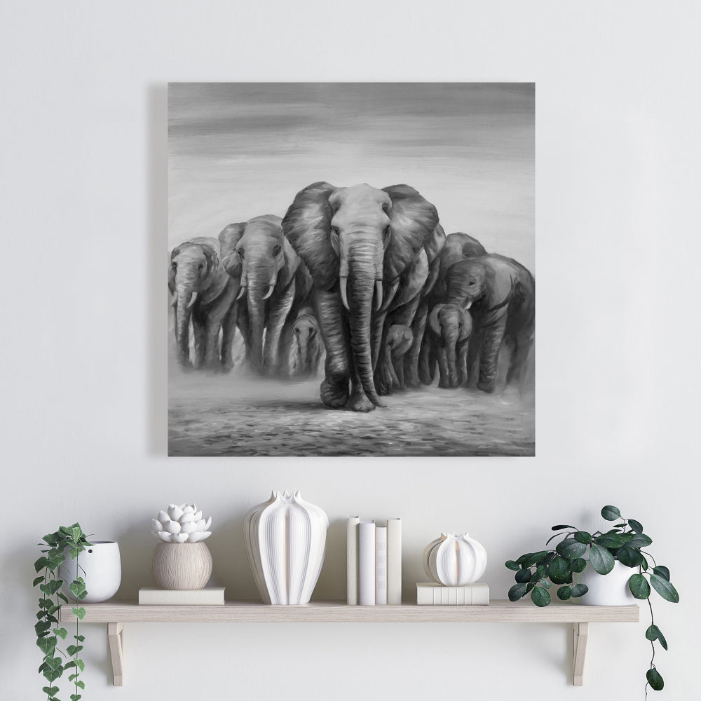 Herd of Elephants Canvas - African Wildlife Decor for Living Room