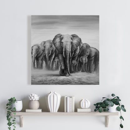 Herd of Elephants Canvas - African Wildlife Decor for Living Room