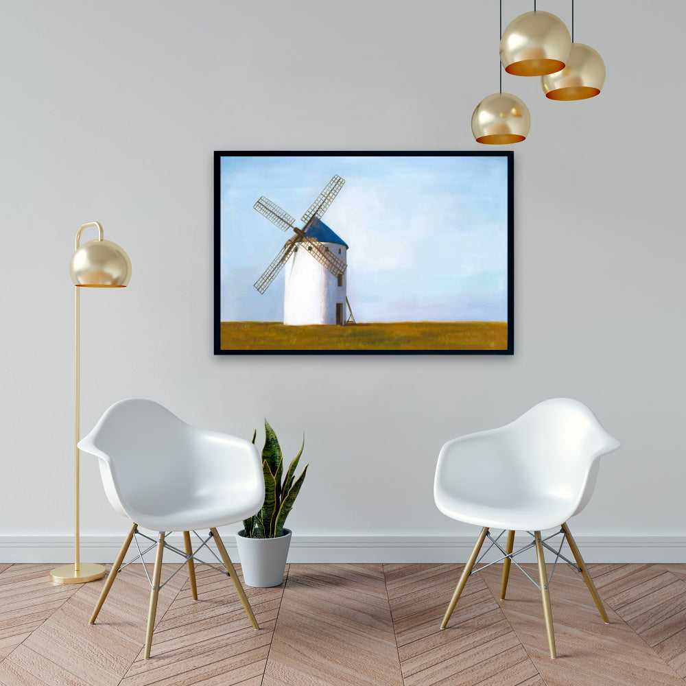 Rustic Livingroom Decor | Big Windmill Framed Canvas Art