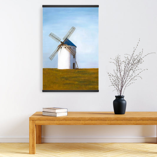 Big Windmill Blue Landscape Canvas - Home Decor Living Room