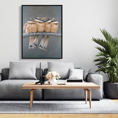 Toile encadrée marron exotique - Décor quatre oiseaux sur une branche