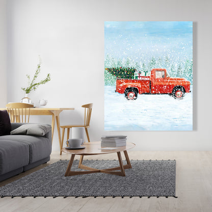 Christmas Tree Truck Canvas | Blue Rustic Home Decor
