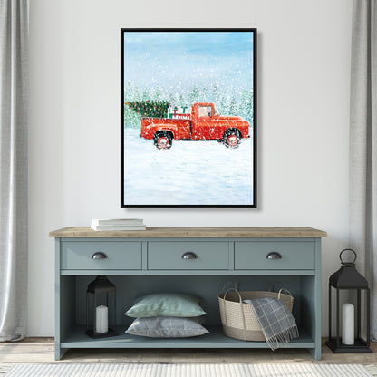 Toile Camion Sapin de Noël | Cadre bleu pour salon