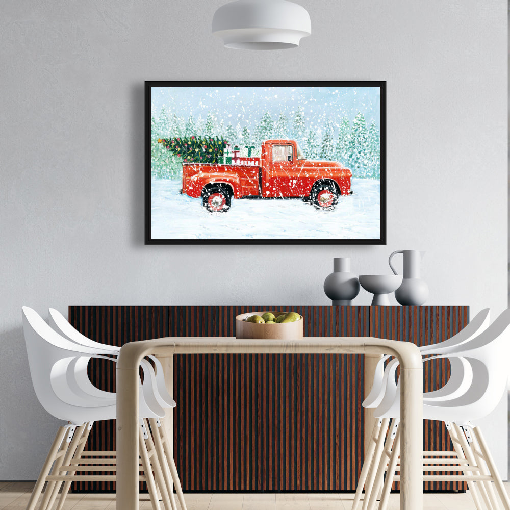 Toile Camion Sapin de Noël | Cadre bleu pour salon