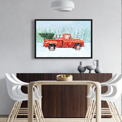 Toile Camion Sapin de Noël | Cadre bleu pour salon