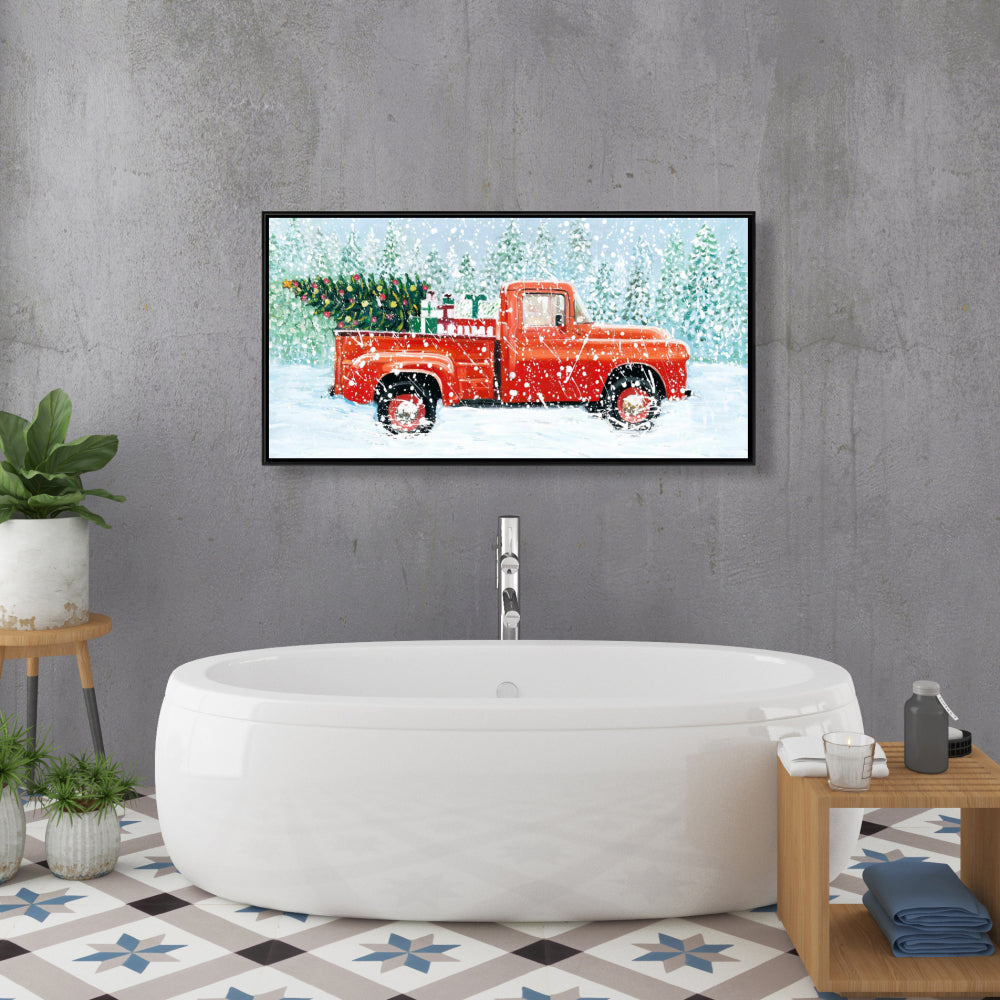 Toile Camion Sapin de Noël | Cadre bleu pour salon