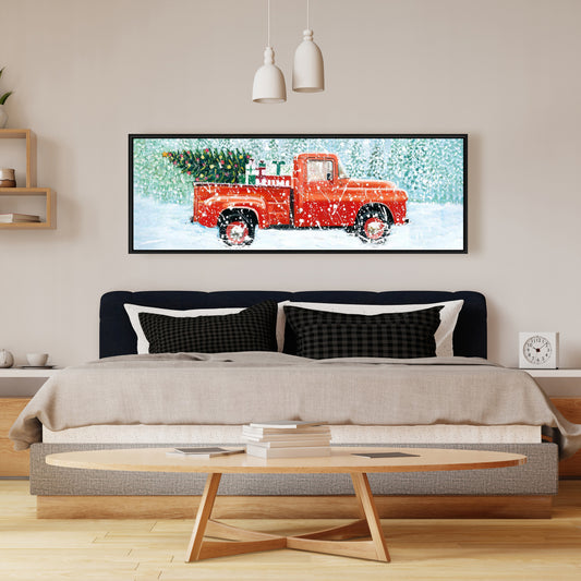 Toile Camion Sapin de Noël | Cadre bleu pour salon