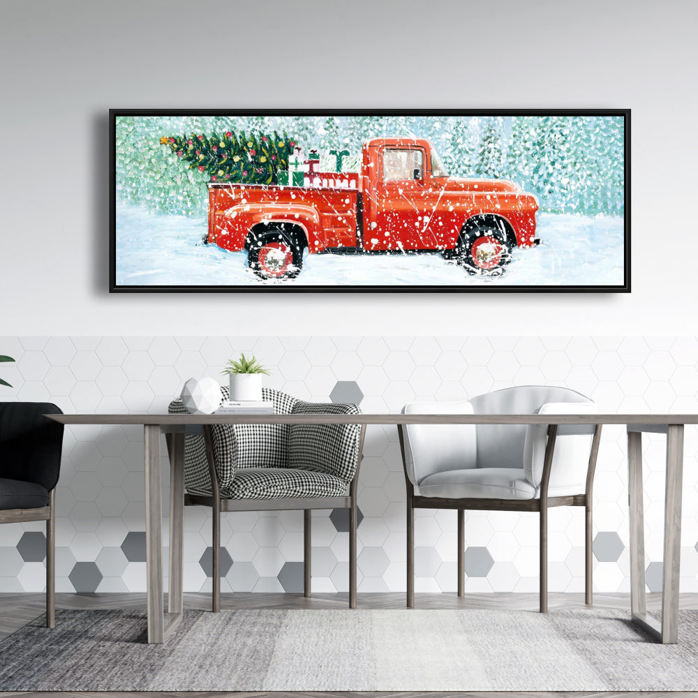 Toile Camion Sapin de Noël | Cadre bleu pour salon