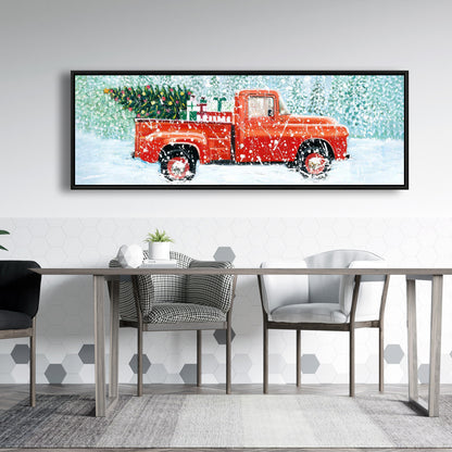 Toile Camion Sapin de Noël | Cadre bleu pour salon