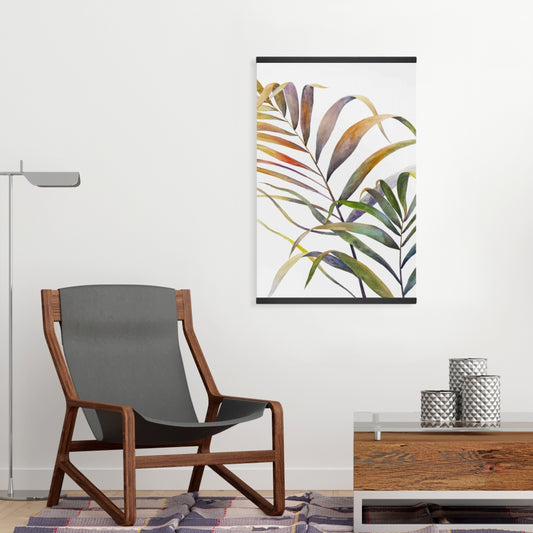 Watercolor Tropical Palm Leaves Canvas | Blue Bedroom Decor