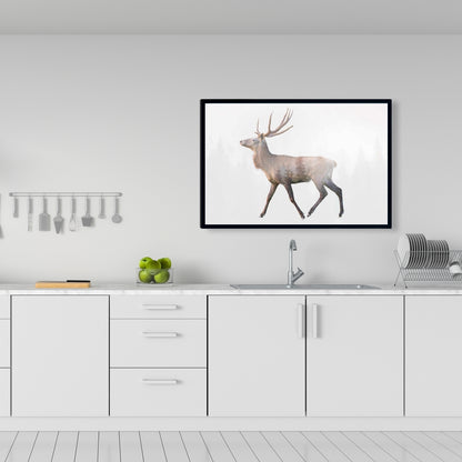 Toile encadrée marron rustique avec cerf et forêt | Décoration d'intérieur