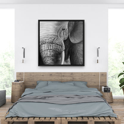 Elephant Gray Framed Canvas - Elegant Livingroom Wall Art