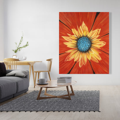 Blue Floral Canvas - Flower Middle | Bedroom Botanical Decor