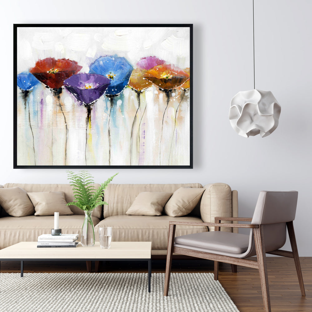 Blue Botanical Canvas - Colorful Flowers Framed Home Decor