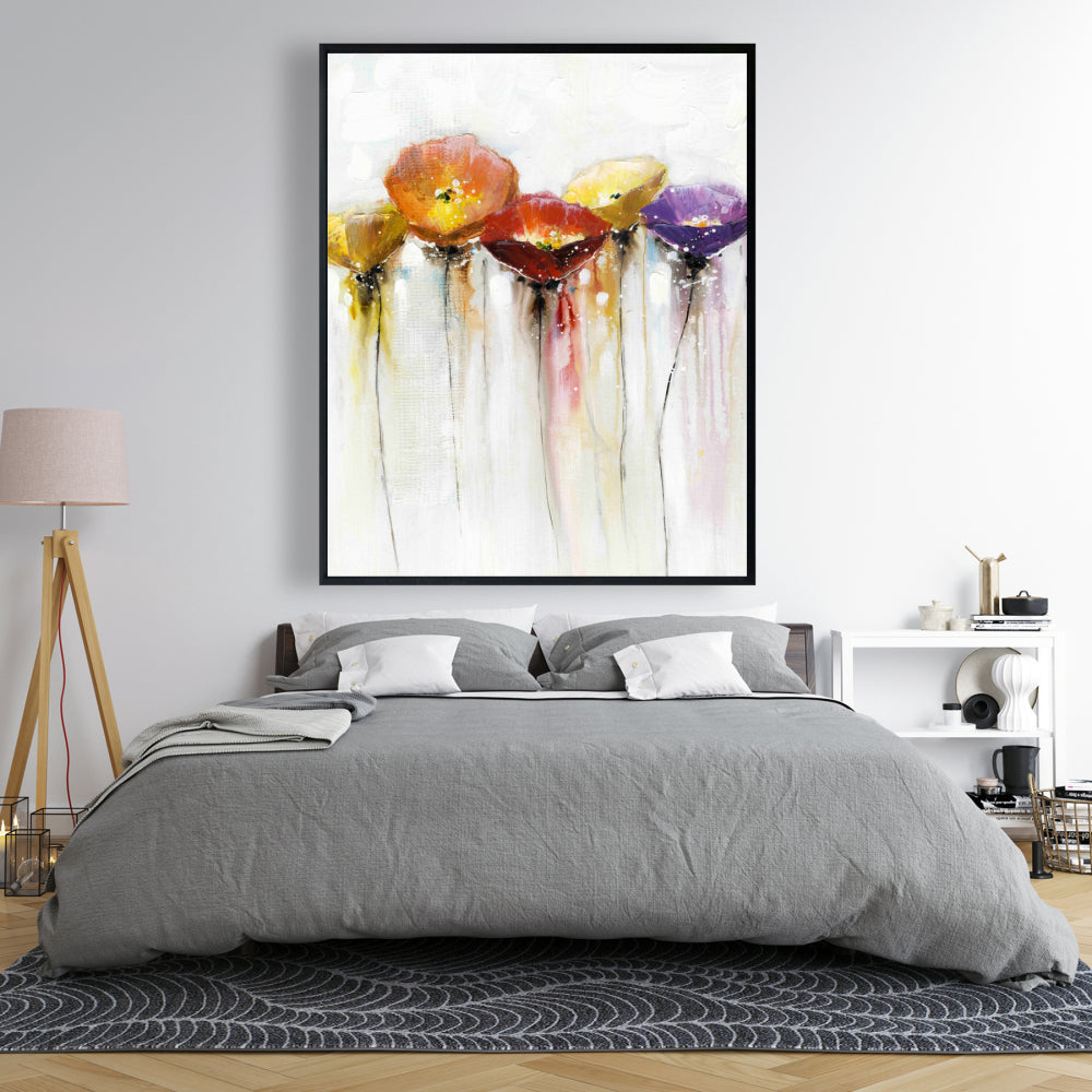 Industrial Bedroom Floral Canvas | Colorful Abstract Flowers