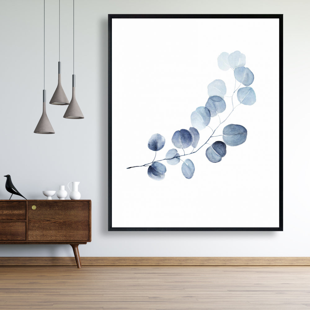 Minimalist Botanical Blue Canvas - Eucalyptus Branch Decor