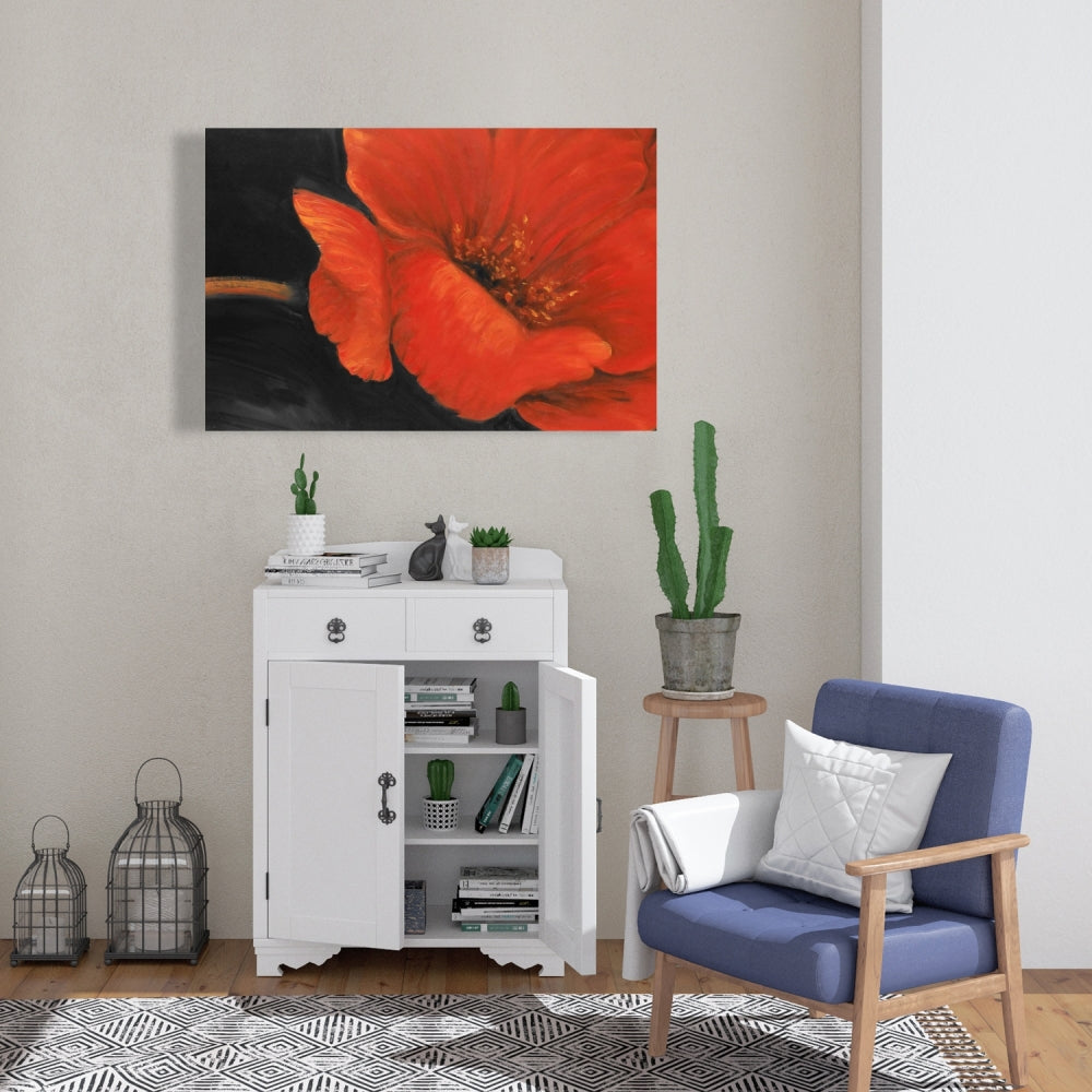 Red Flower Black Canvas - Elegant Bedroom Wall Art Decor