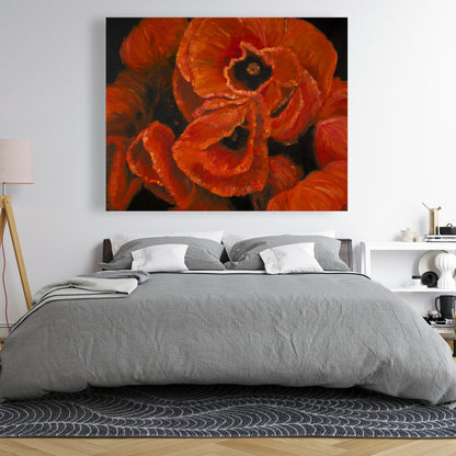 Poppy Bouquet Botanical Canvas - Contemporary Bedroom Decor