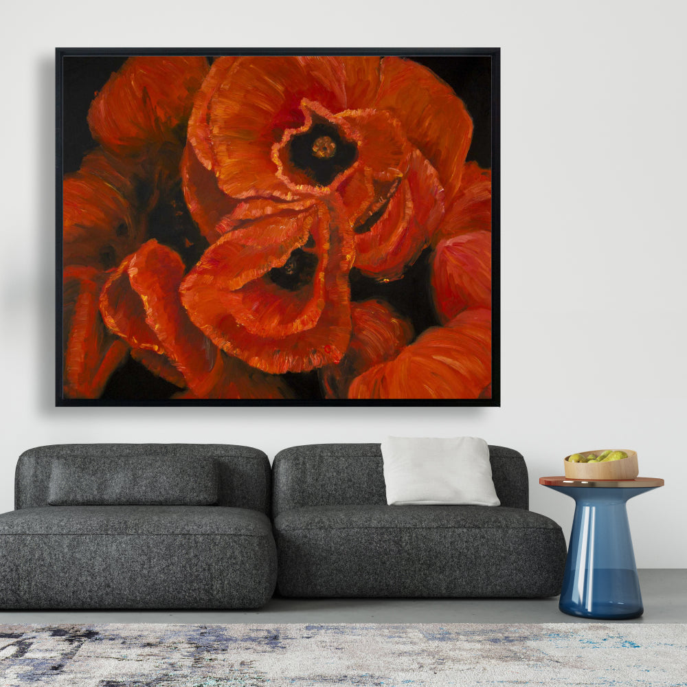 Toile encadrée botanique rouge - Bouquet de coquelicots pour décoration d'intérieur