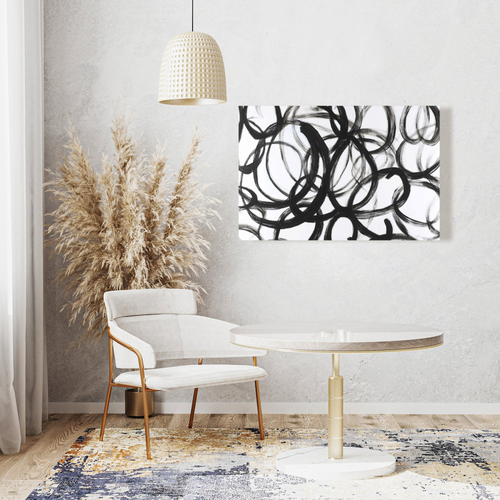 Toile blanche minimaliste abstraite aux lignes bouclées - Décoration d'intérieur