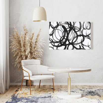 Toile blanche minimaliste abstraite aux lignes bouclées - Décoration d'intérieur