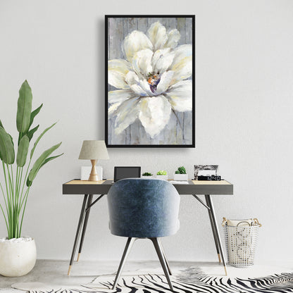 Toile botanique blanche | Fleur blanche sur bois - Décoration d'intérieur