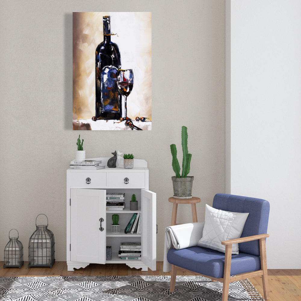 Object Blue Canvas | Bottle and Glass Red Wine Home Decor