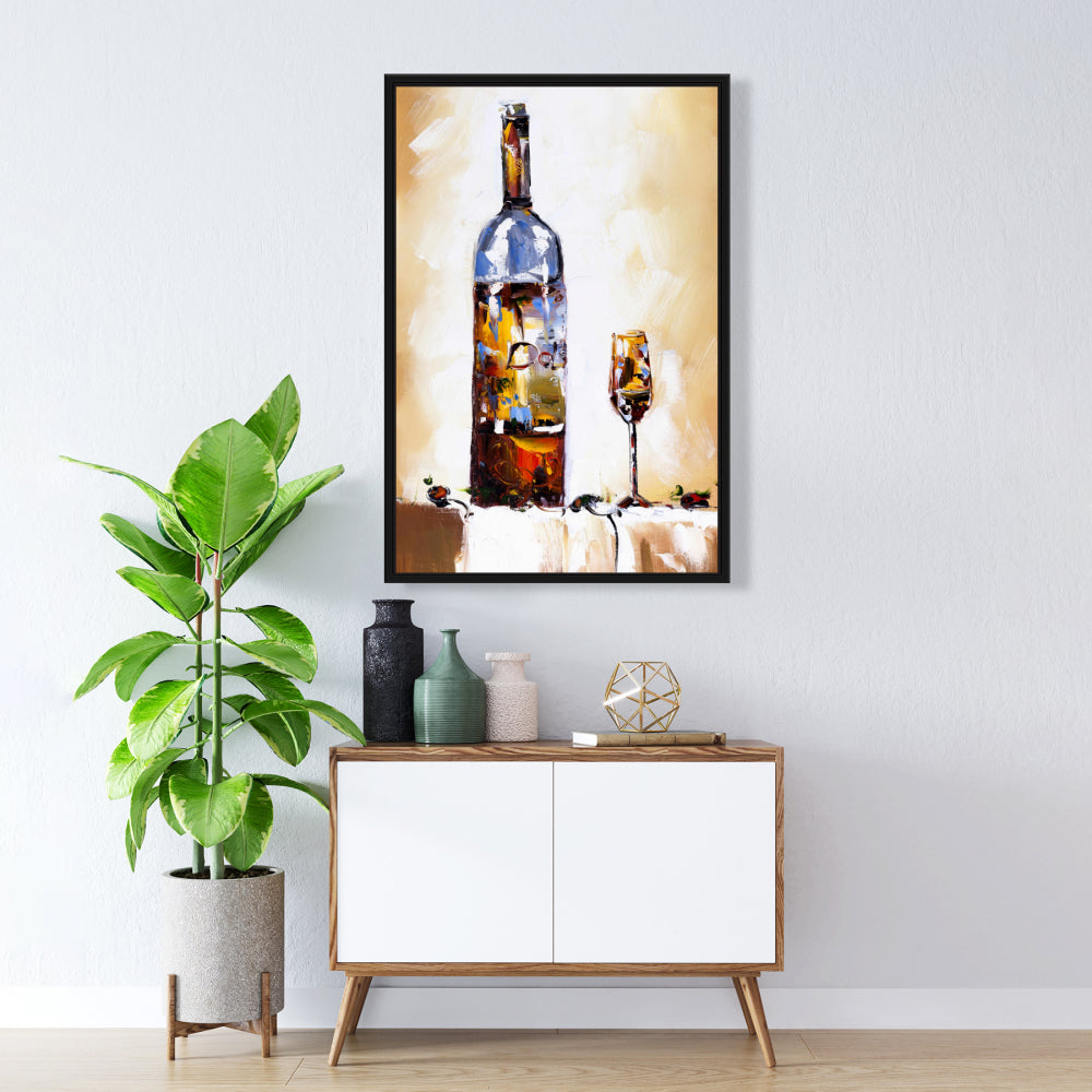 Toile de vin blanc - Décoration murale encadrée marron pour cuisine