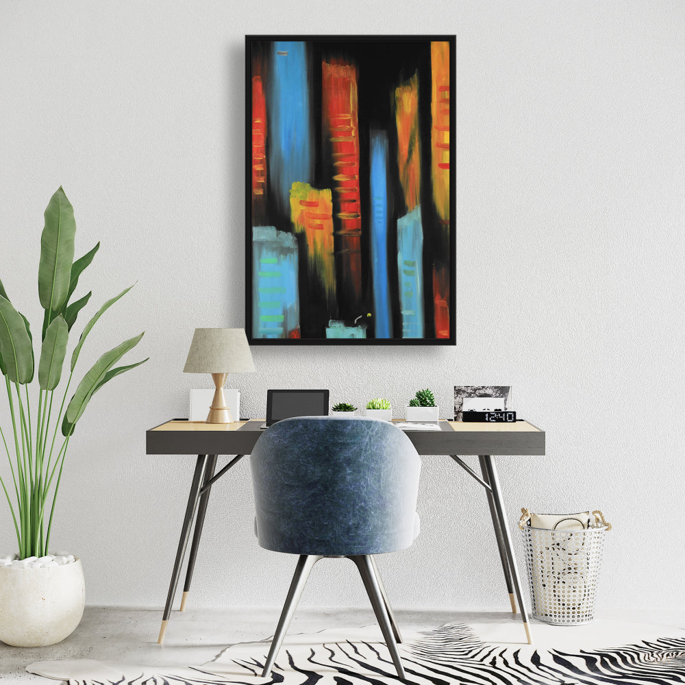 Immeubles de grande hauteur abstraits et colorés | Toile encadrée pour chambre bleue