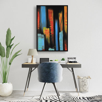 Immeubles de grande hauteur abstraits et colorés | Toile encadrée pour chambre bleue