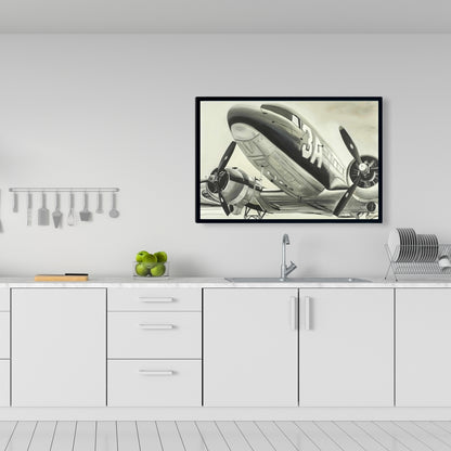 Vintage Airplane Black Framed Canvas | Home Decor Aviation