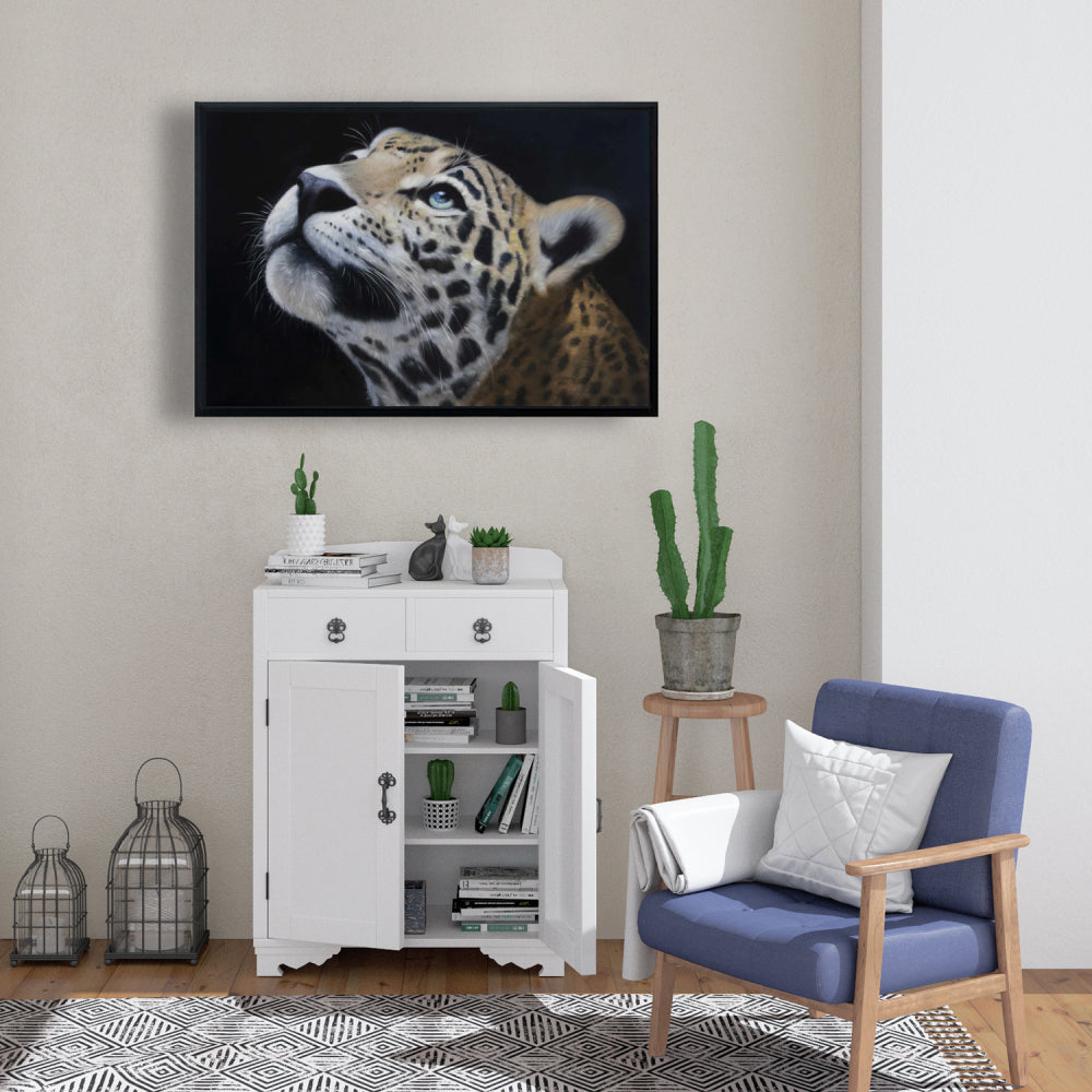 Realistic Leopard Face | African White Framed Canvas Decor