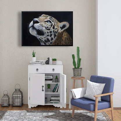 Realistic Leopard Face | African White Framed Canvas Decor