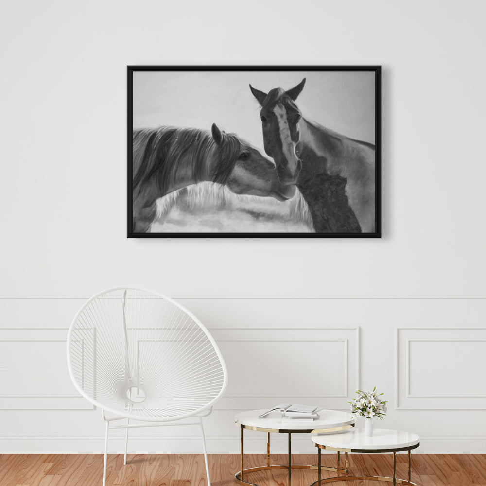 Horses Lover Monochrome Framed Canvas | Farm Animals Decor