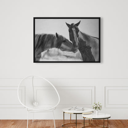 Horses Lover Monochrome Framed Canvas | Farm Animals Decor