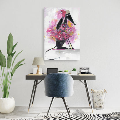Cartoon Dog with Pink Flowers Canvas - Cute Animals Bedroom Decor