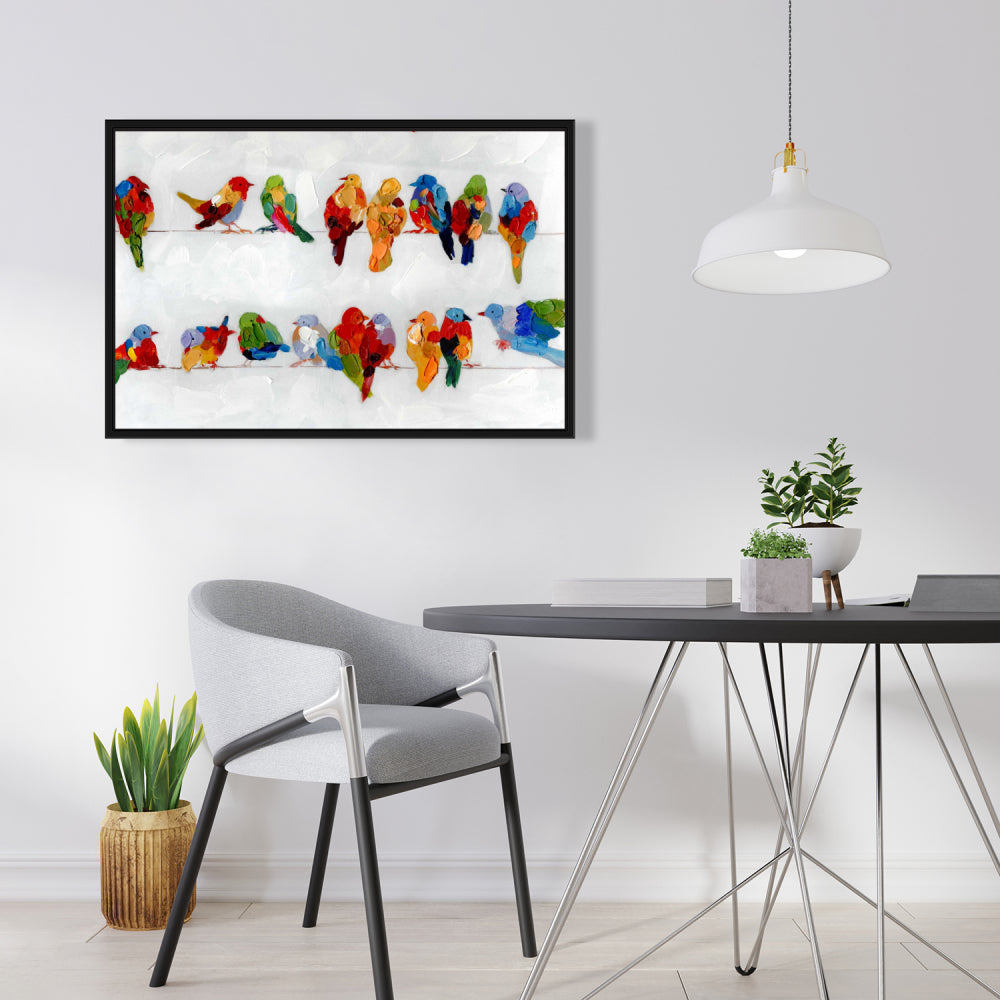 Colorful Birds on a Wire | Framed Canvas Home Decor Art