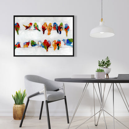 Colorful Birds on a Wire | Framed Canvas Home Decor Art