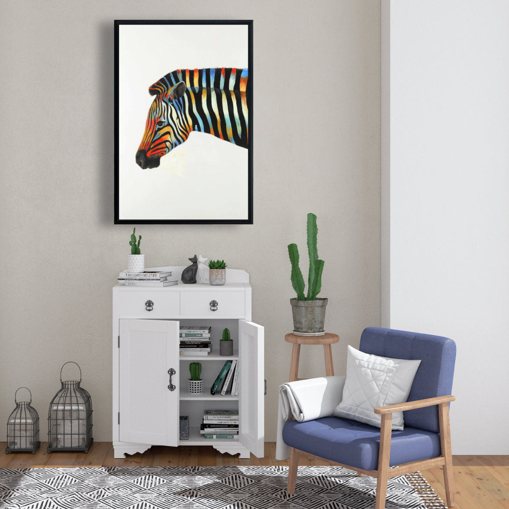 Toile encadrée Zèbre coloré | Art animalier exotique pour la décoration intérieure